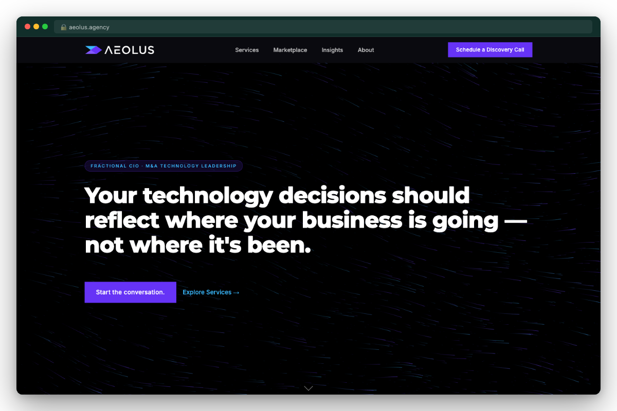 Aeolus Agency website — built by Mahiri