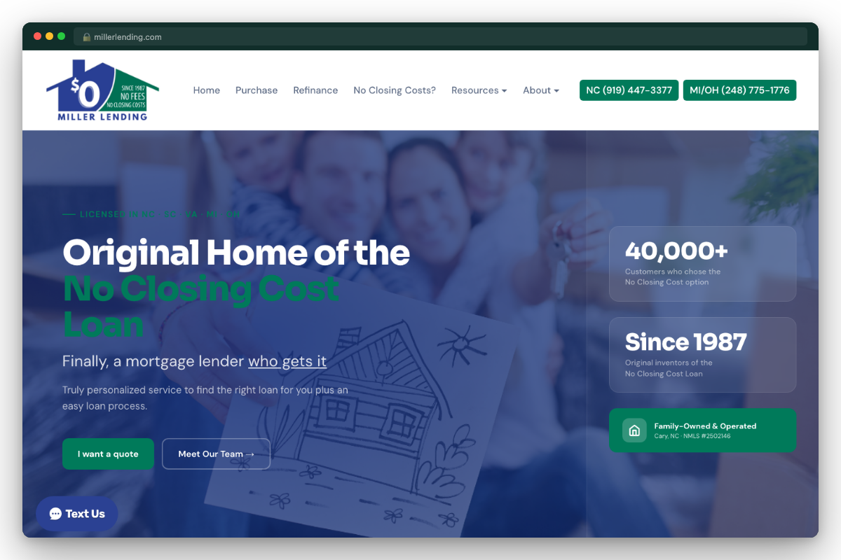Miller Lending website — rebuilt by Mahiri
